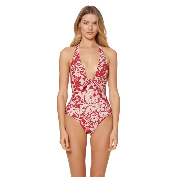 NWT ANTHROPOLOGIE Red Floral Halter One Piece - Picture 1 of 4